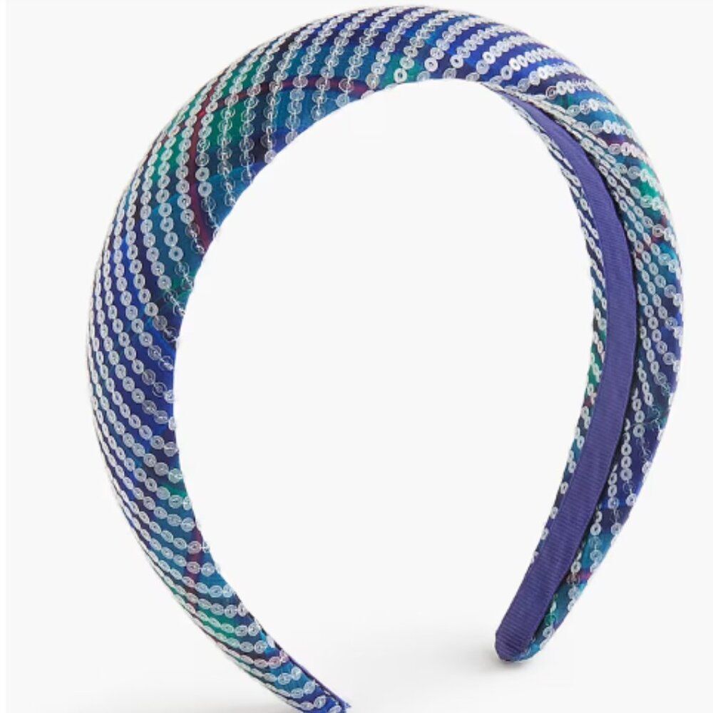 J Crew Women's Sequin Tartan Puff Headband Classic Blue Multi